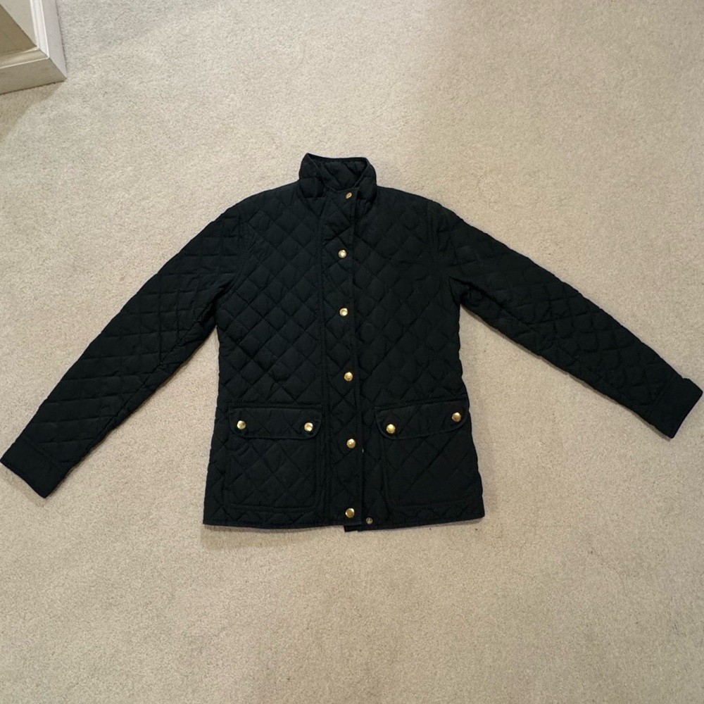 J. Crew Black Quilted Jacket with Gold Buttons